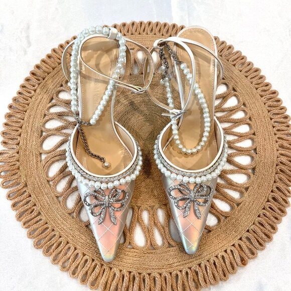 Mach & Mach Bow of Elizabeth Iridescent Faux Pearl Sandals Size 38 - Picture 3 of 13